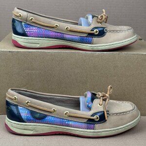 Sperry Top-Sider Women's Size 9 Plaid Sequin Boat Shoes Tan Blue Pink